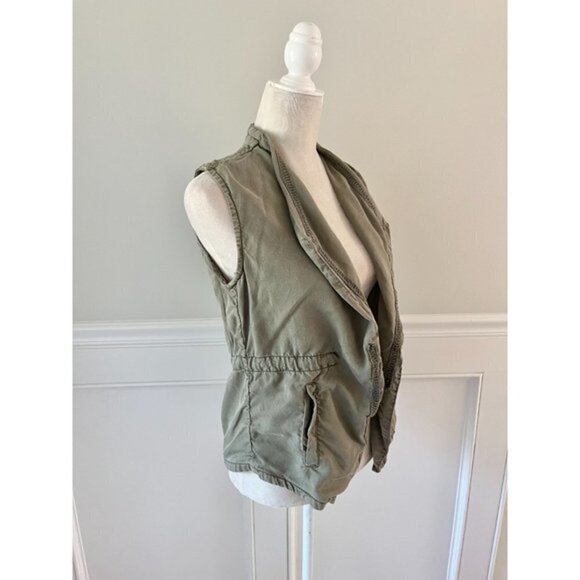 Max Jeans Utility Vest Olive Green Open Front XS - Picture 2 of 4